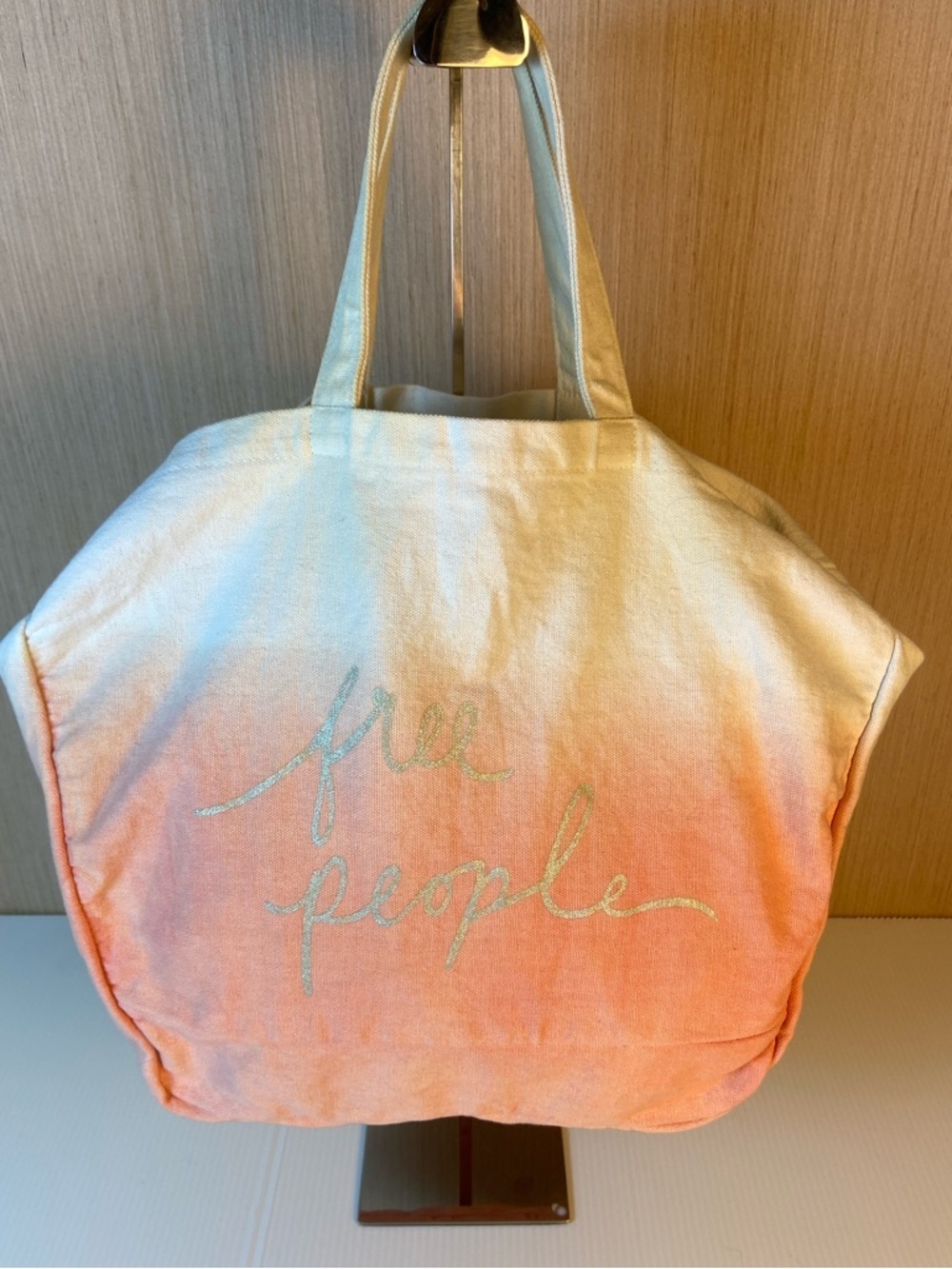 Free People Ombre Canvas Tote Boho Beach Bag Slouchy Cotton Market Bag